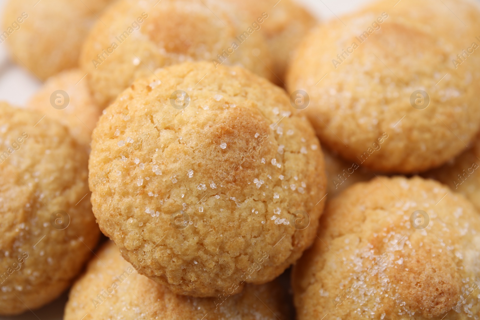 Photo of Tasty sweet sugar cookies as background, closeup