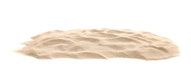 Heap of dry beach sand on white background