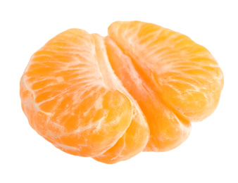 Photo of Peeled fresh juicy tangerine isolated on white
