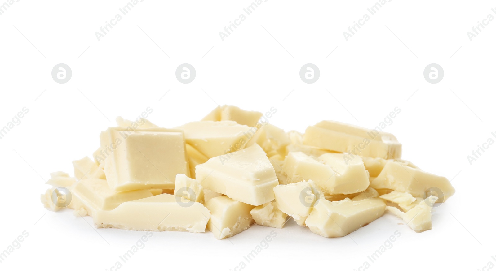 Photo of Delicious chocolate pieces on white background