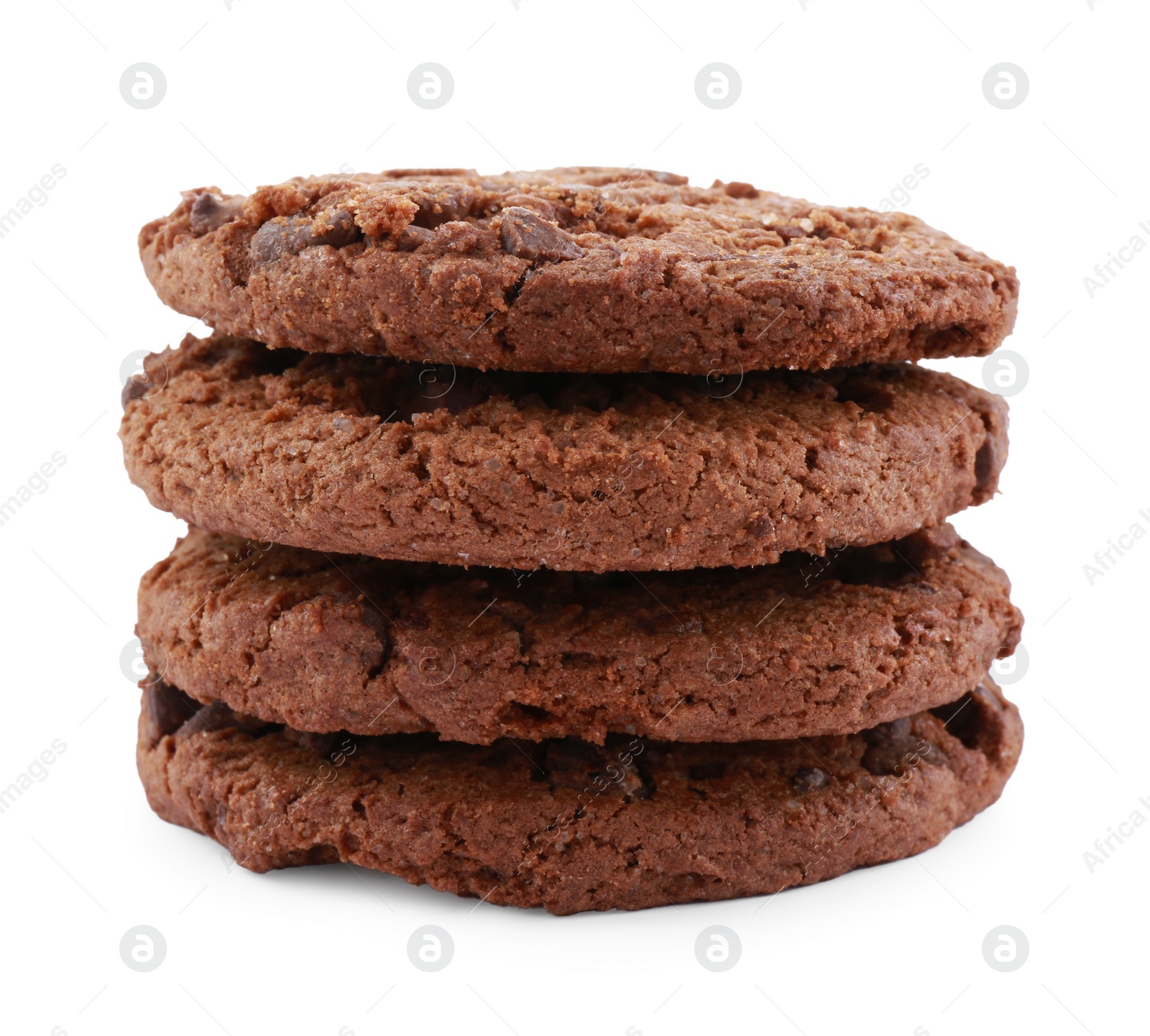 Photo of Stack of delicious chocolate chip cookies isolated on white