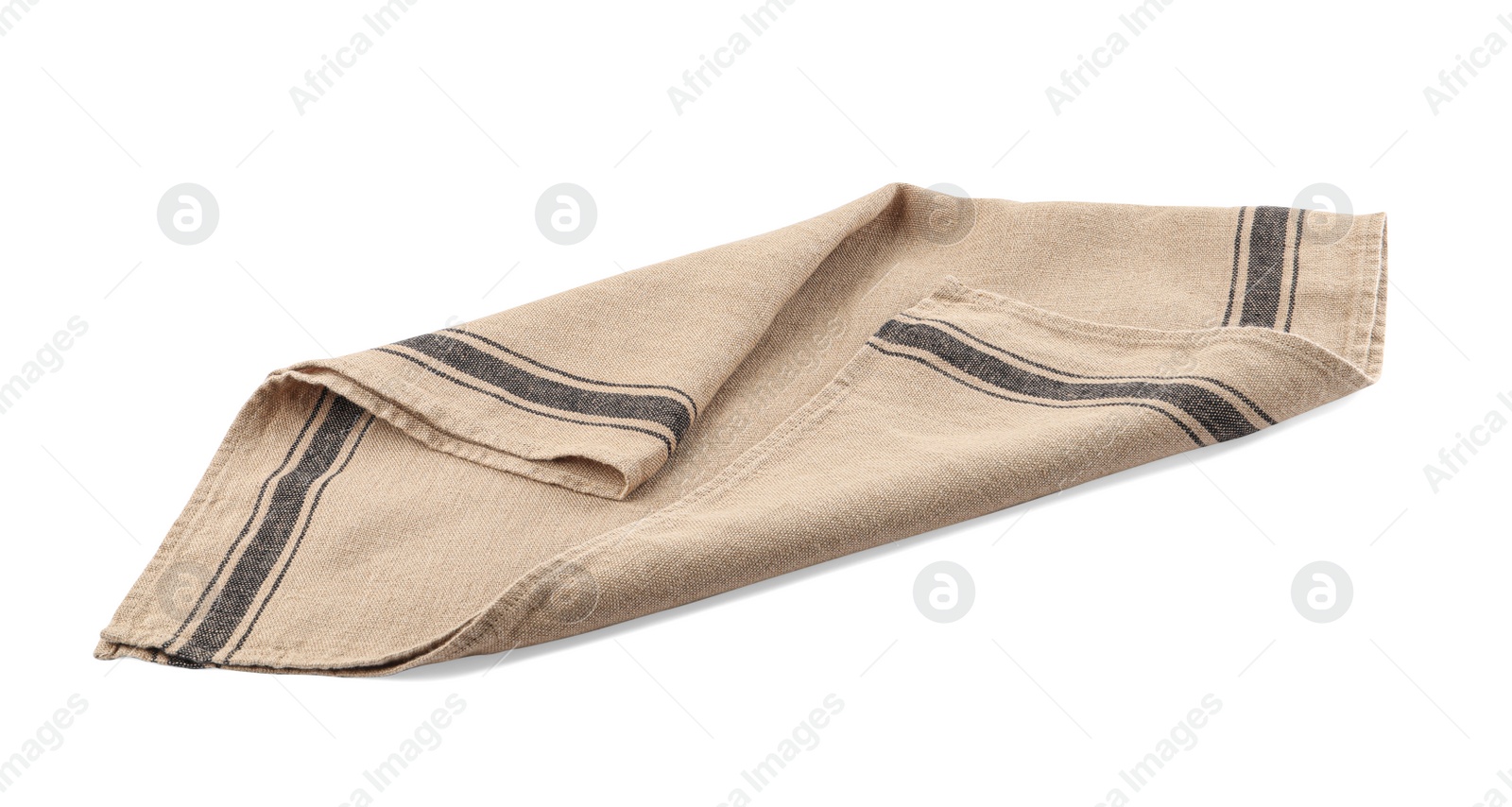 Photo of Beige cloth napkin with stripes isolated on white