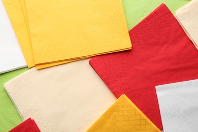 Photo of Clean paper napkins as background, top view. Personal hygiene