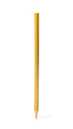 Photo of Golden wooden pencil on white background. School stationery