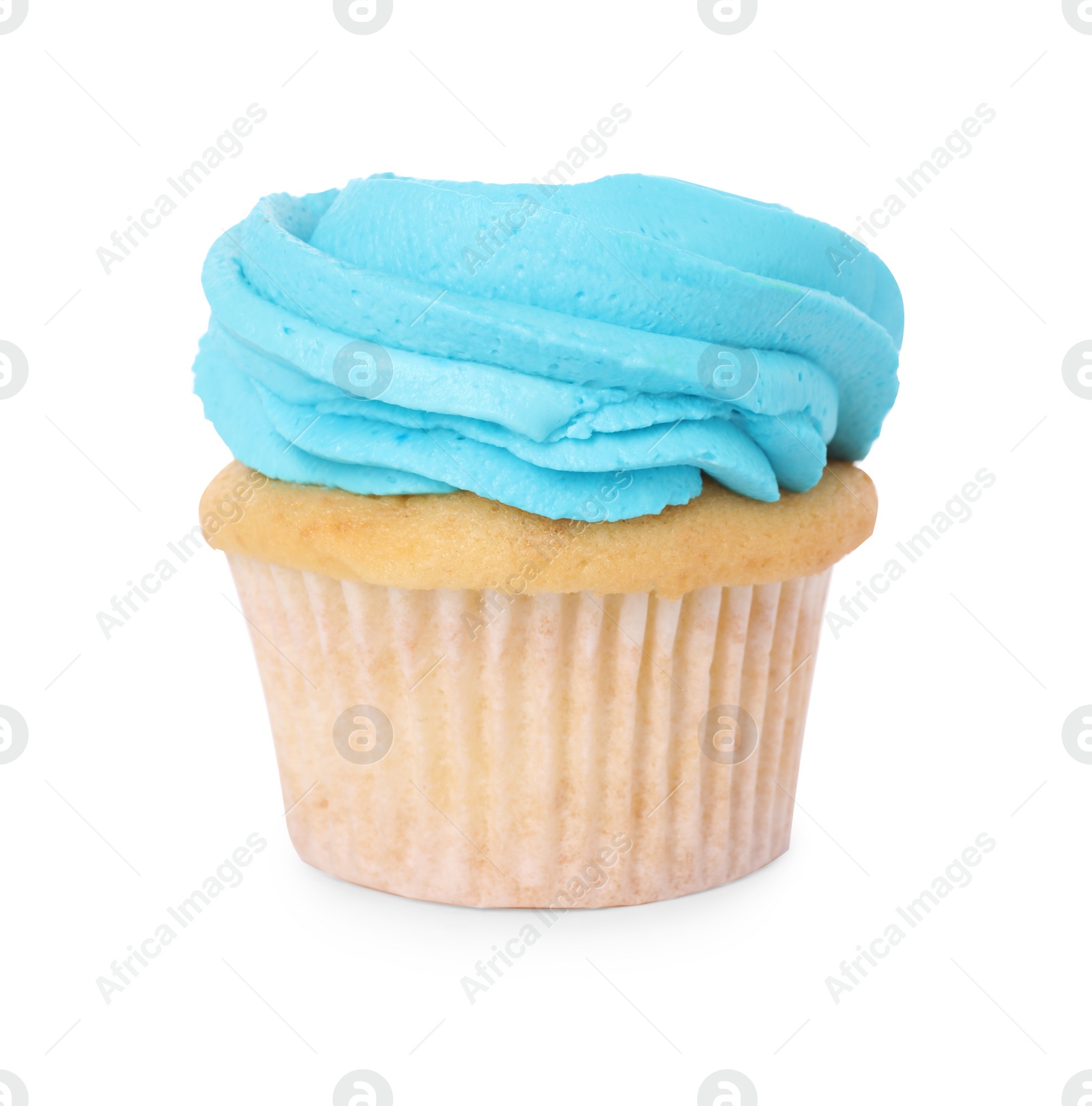 Photo of Delicious cupcake with bright cream isolated on white