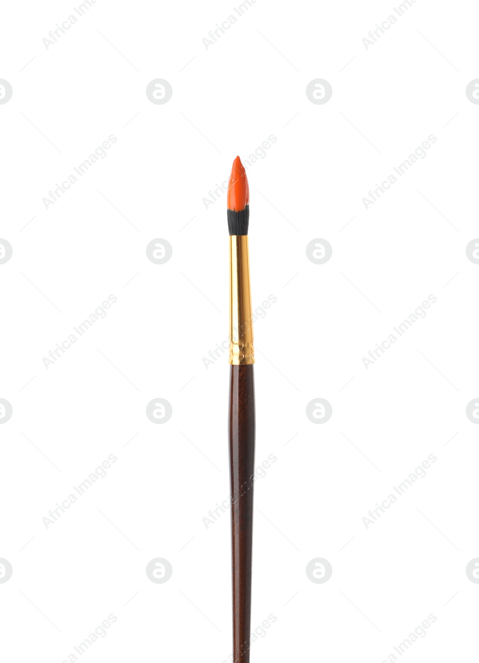 Photo of Brush with orange paint isolated on white