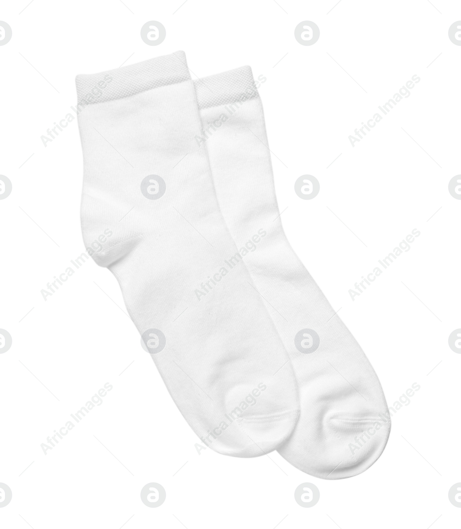 Photo of Pair of new socks isolated on white, top view