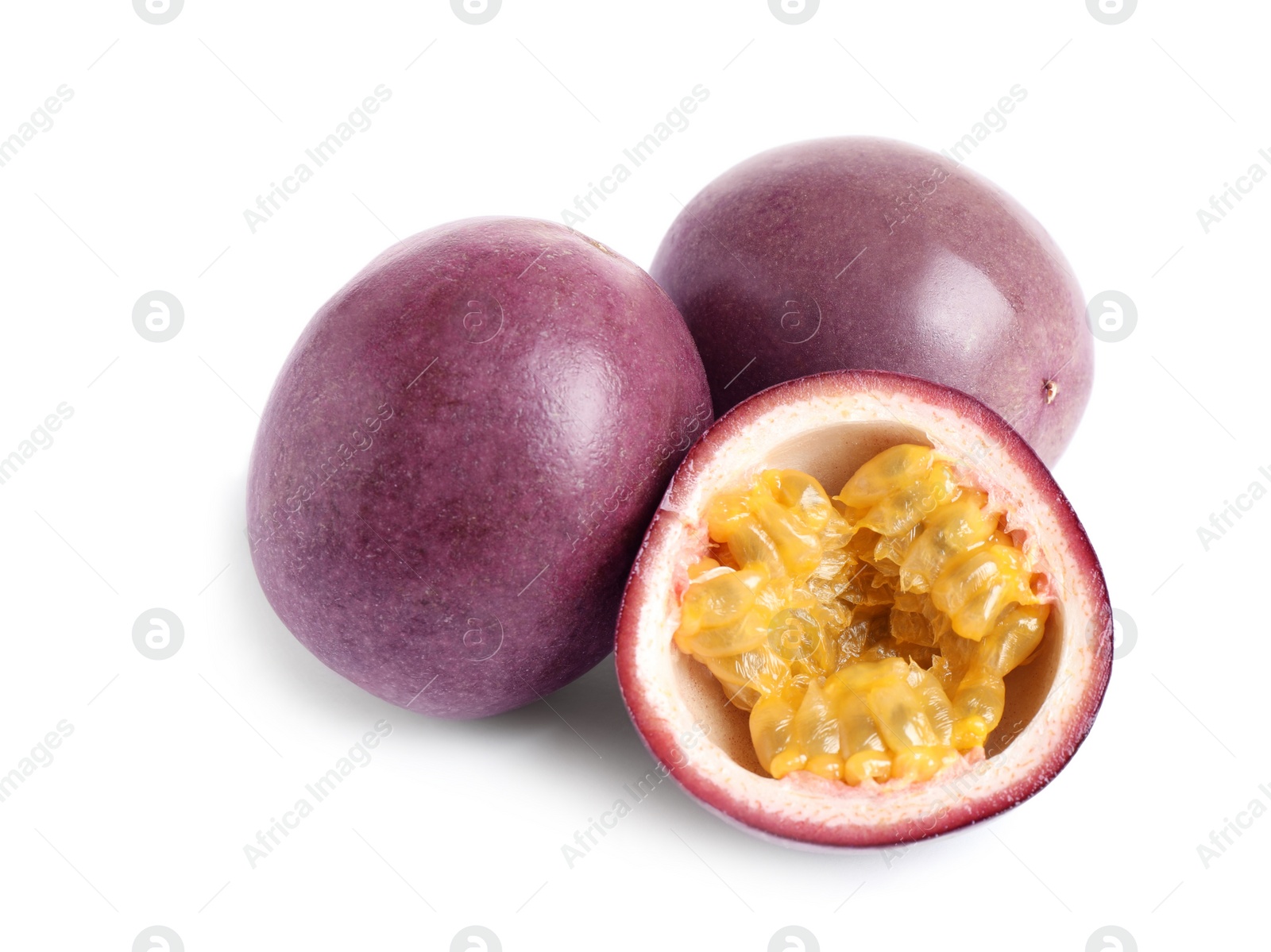 Photo of Delicious passion fruits (maracuya) on white background