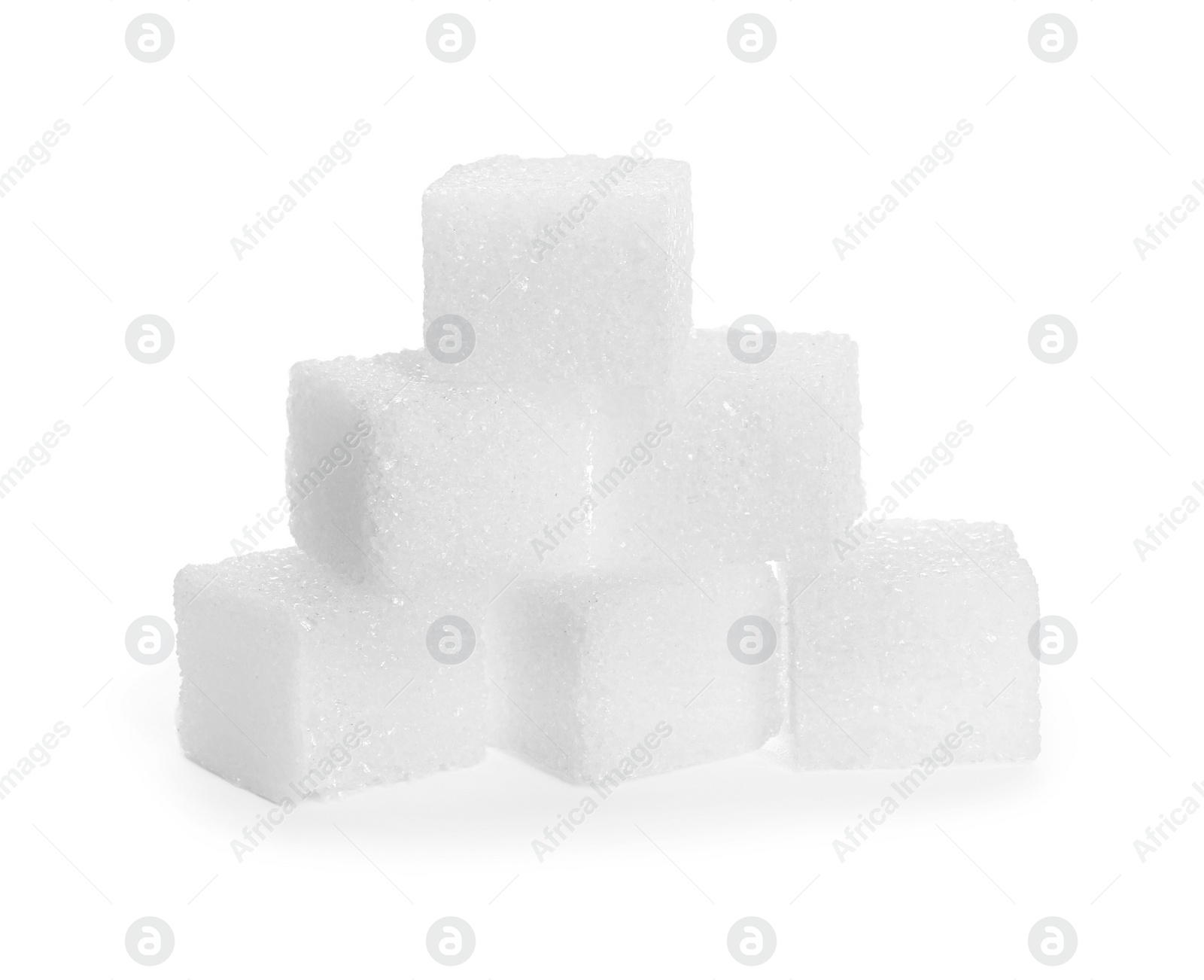 Photo of Many refined sugar cubes isolated on white