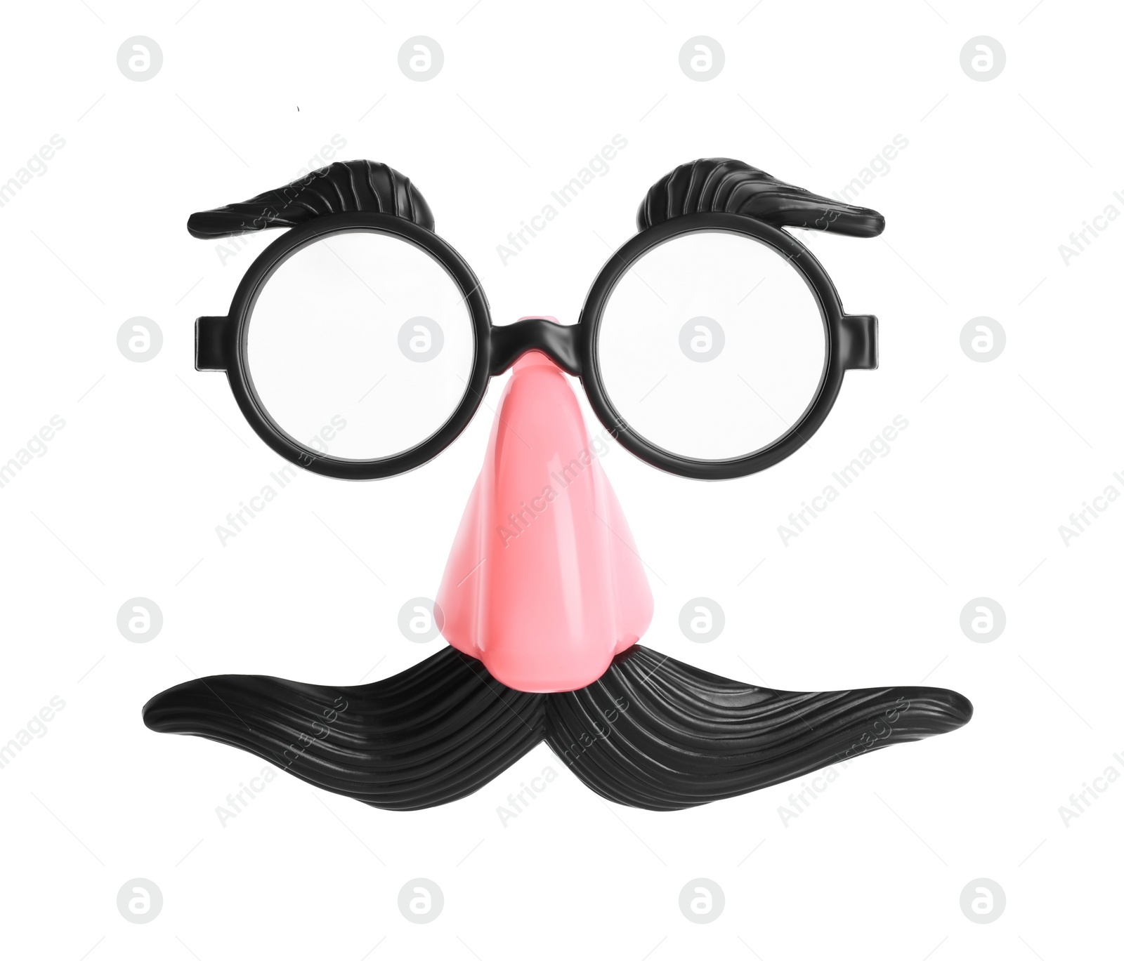 Photo of Funny mask with fake mustache, nose and glasses isolated on white