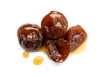 Tasty sweet fig jam isolated on white