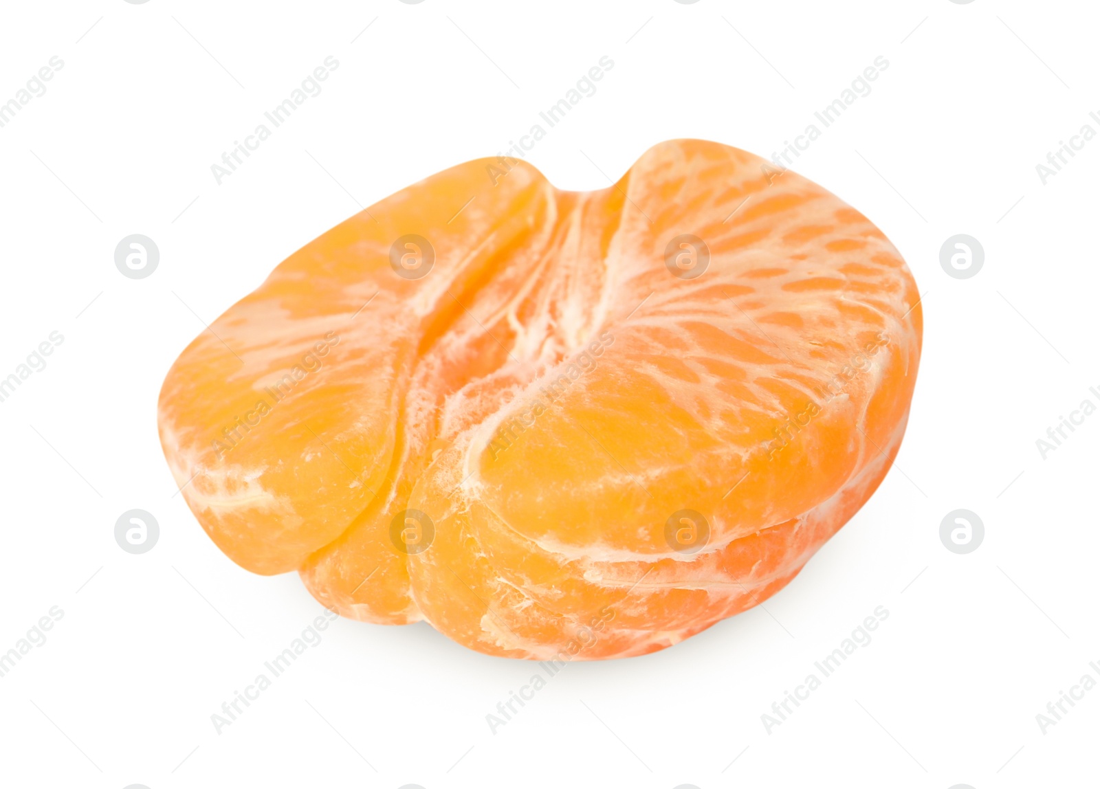 Photo of Half of peeled fresh ripe tangerine isolated on white