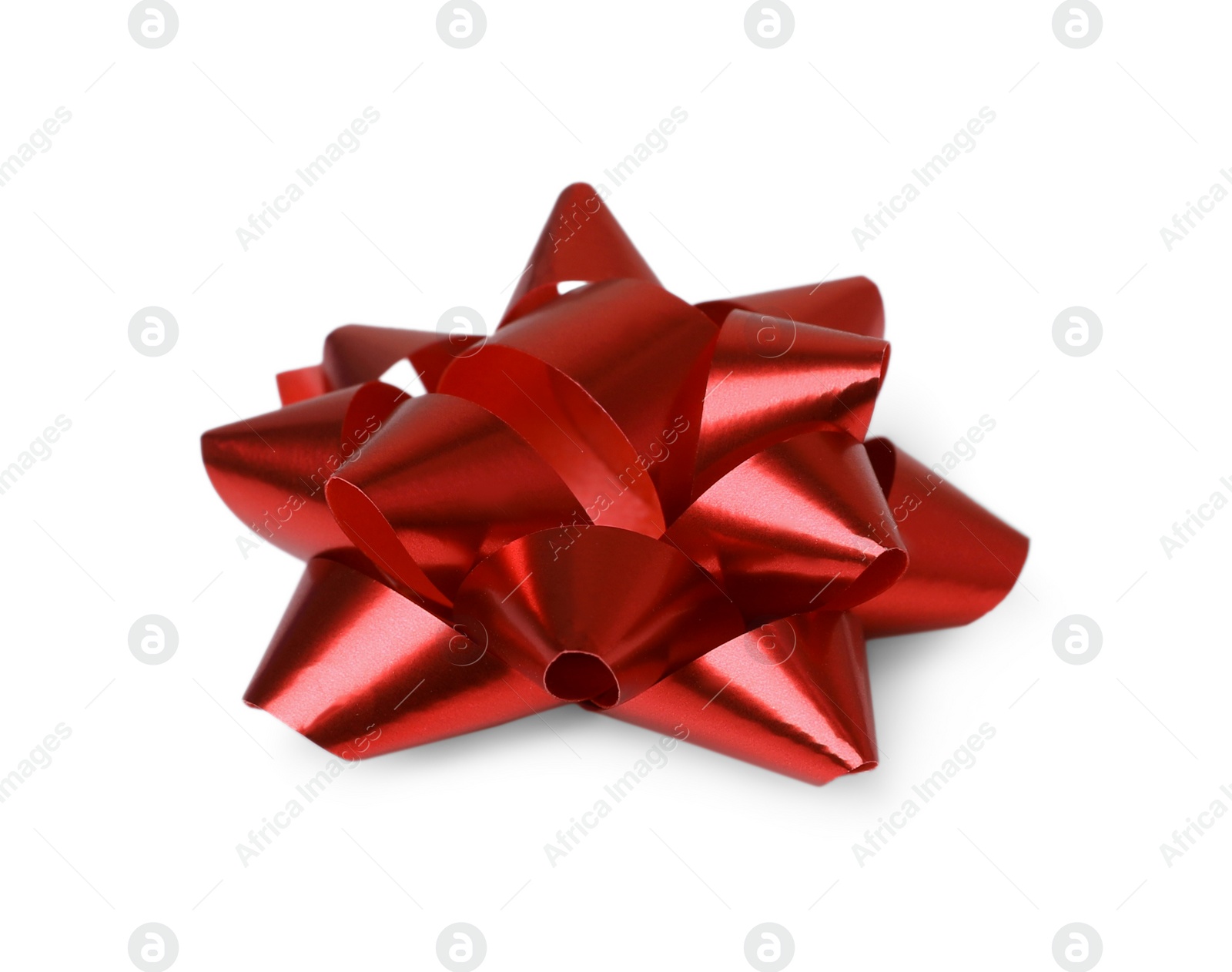 Photo of Red gift bow isolated on white. Festive decor