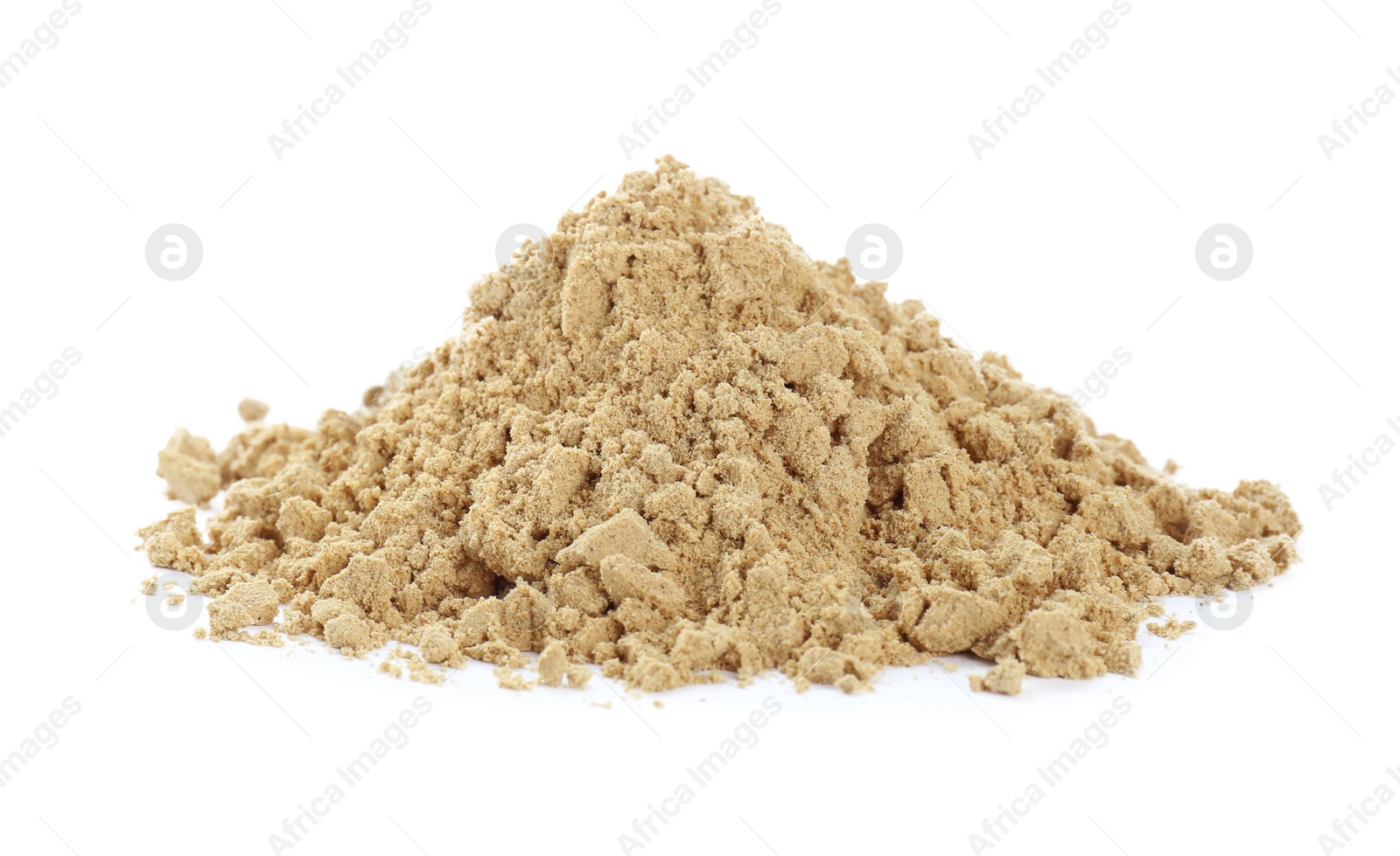 Photo of Heap of aromatic mustard powder on white background