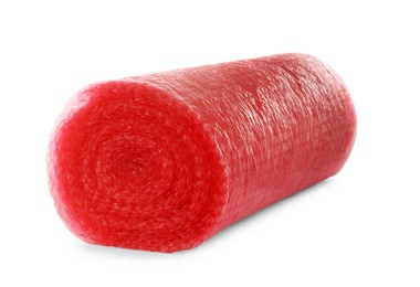 Red bubble wrap roll isolated on white