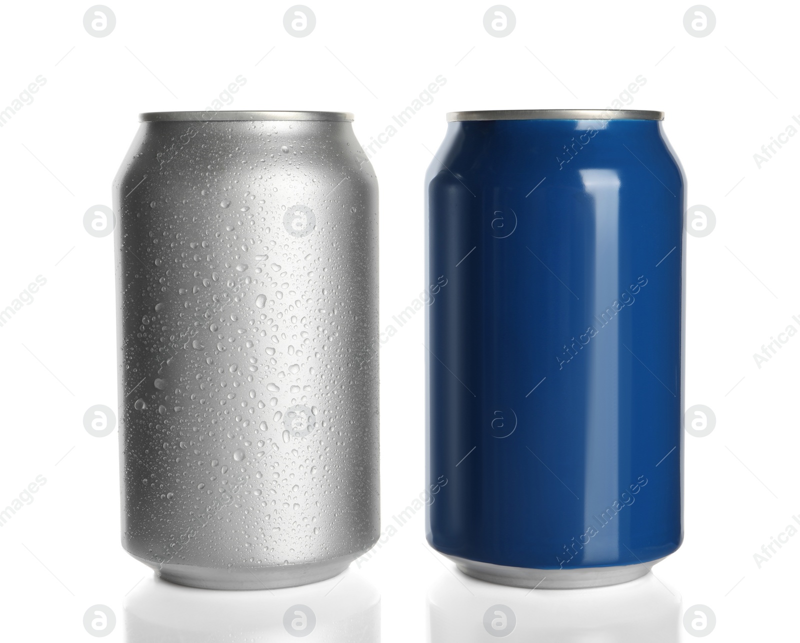 Photo of Aluminum cans on white background. Mockup for design