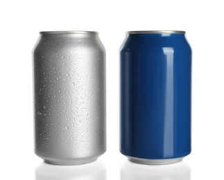 Aluminum cans on white background. Mockup for design