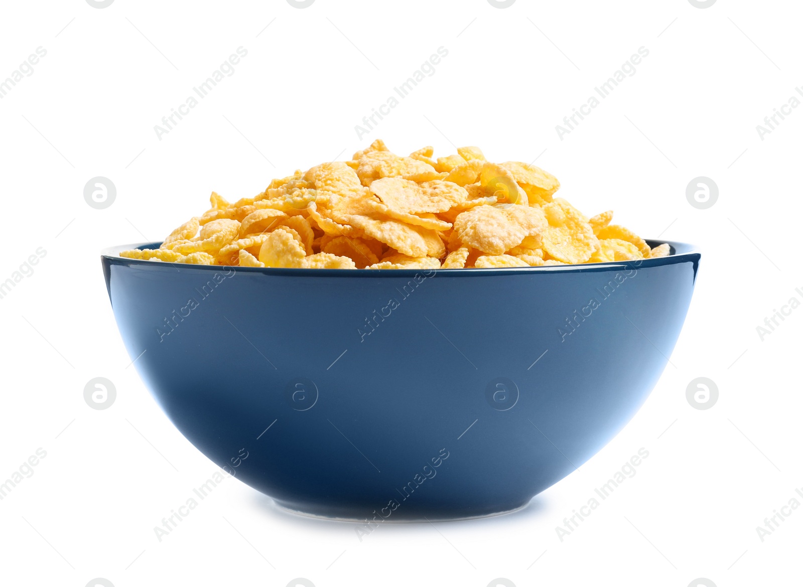 Photo of Bowl with crispy cornflakes on white background