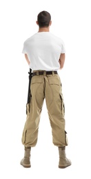 Photo of Male security guard in uniform on white background