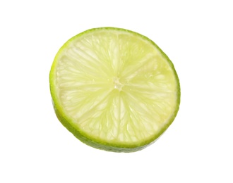 Photo of Cut fresh juicy lime on white background