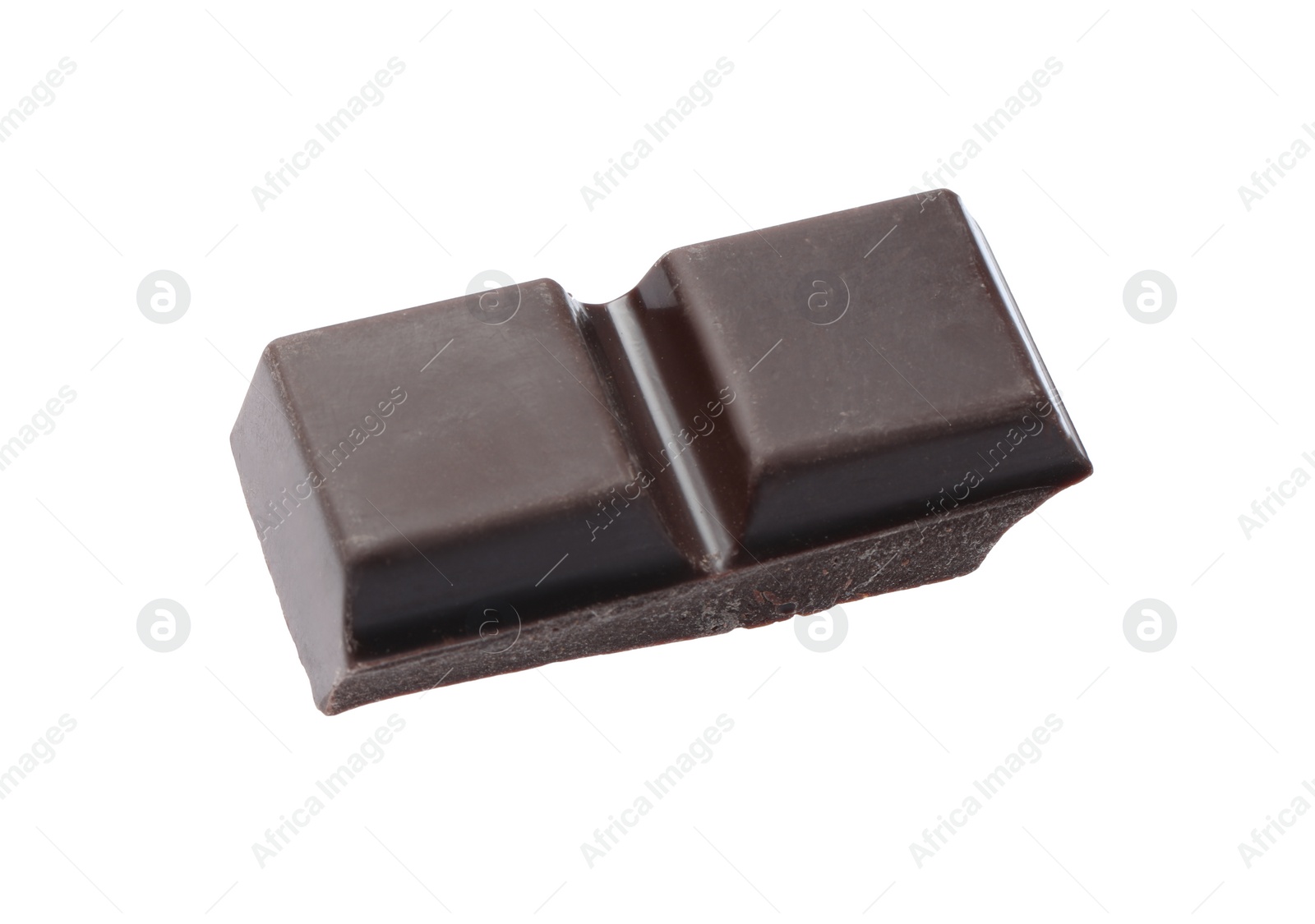 Photo of Piece of delicious dark chocolate isolated on white