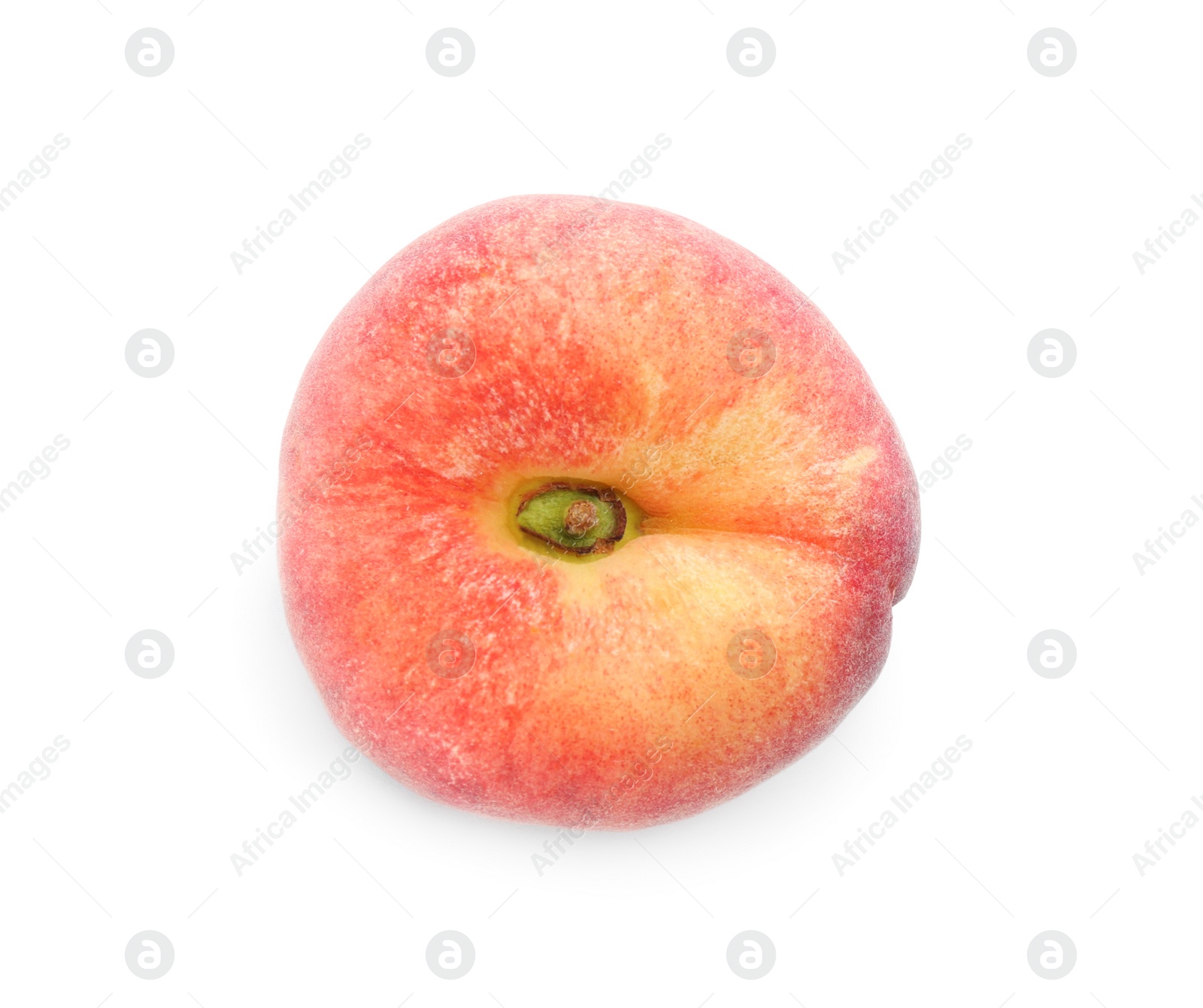 Photo of Fresh ripe donut peach isolated on white, top view