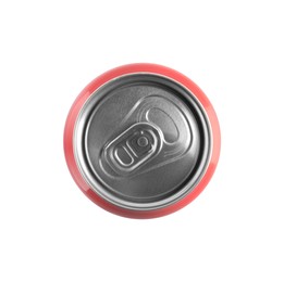 Aluminum can with drink isolated on white, top view