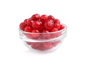 Fresh ripe cranberries in bowl isolated on white