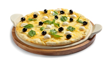 Photo of Fresh tasty homemade pizza on white background