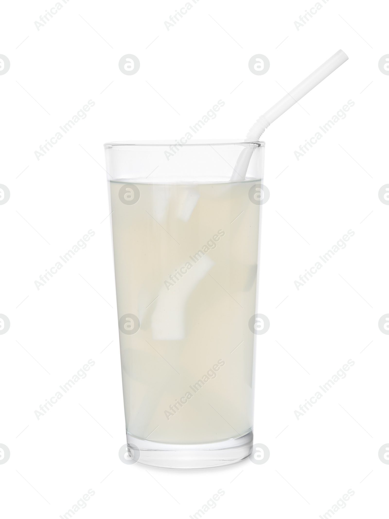 Photo of Glass of coconut water isolated on white