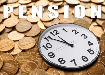 Pension plan. Many gold coins and clock