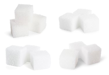 Refined sugar cubes isolated on white, set