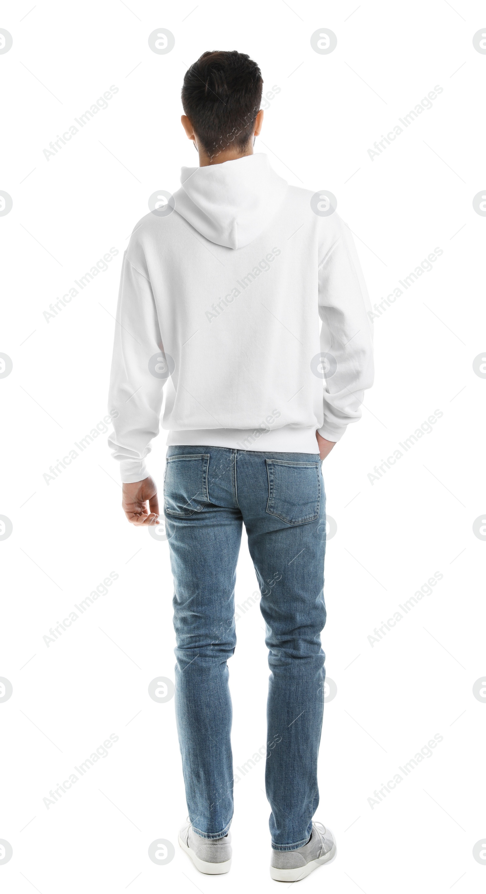 Photo of Young man in sweater isolated on white. Mock up for design