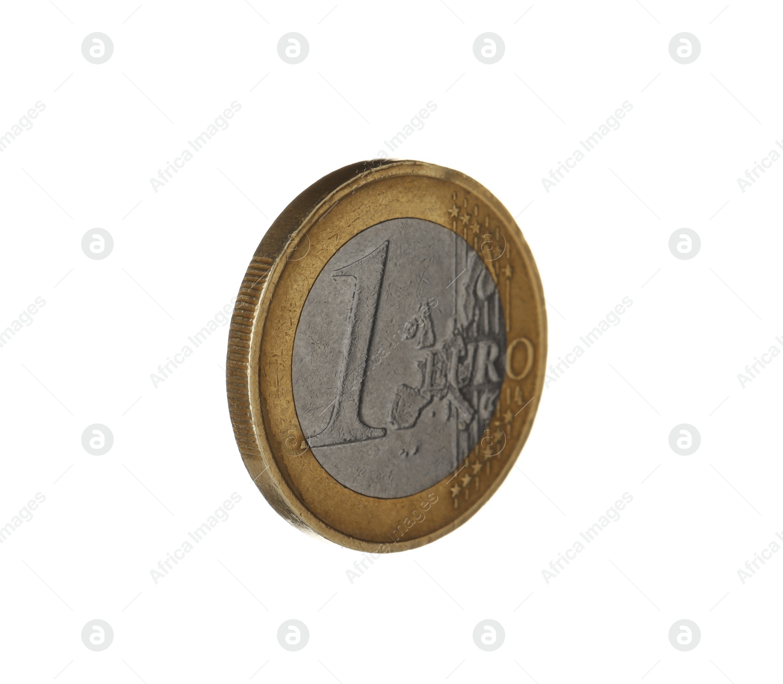 Photo of Shiny one euro coin on white background