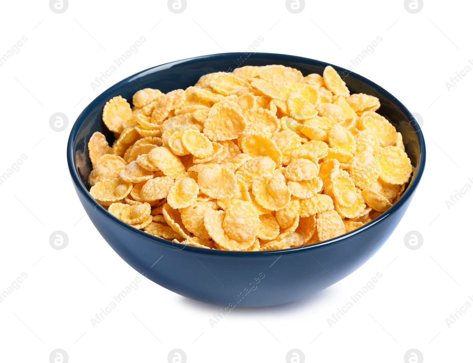 Photo of Bowl with crispy cornflakes on white background