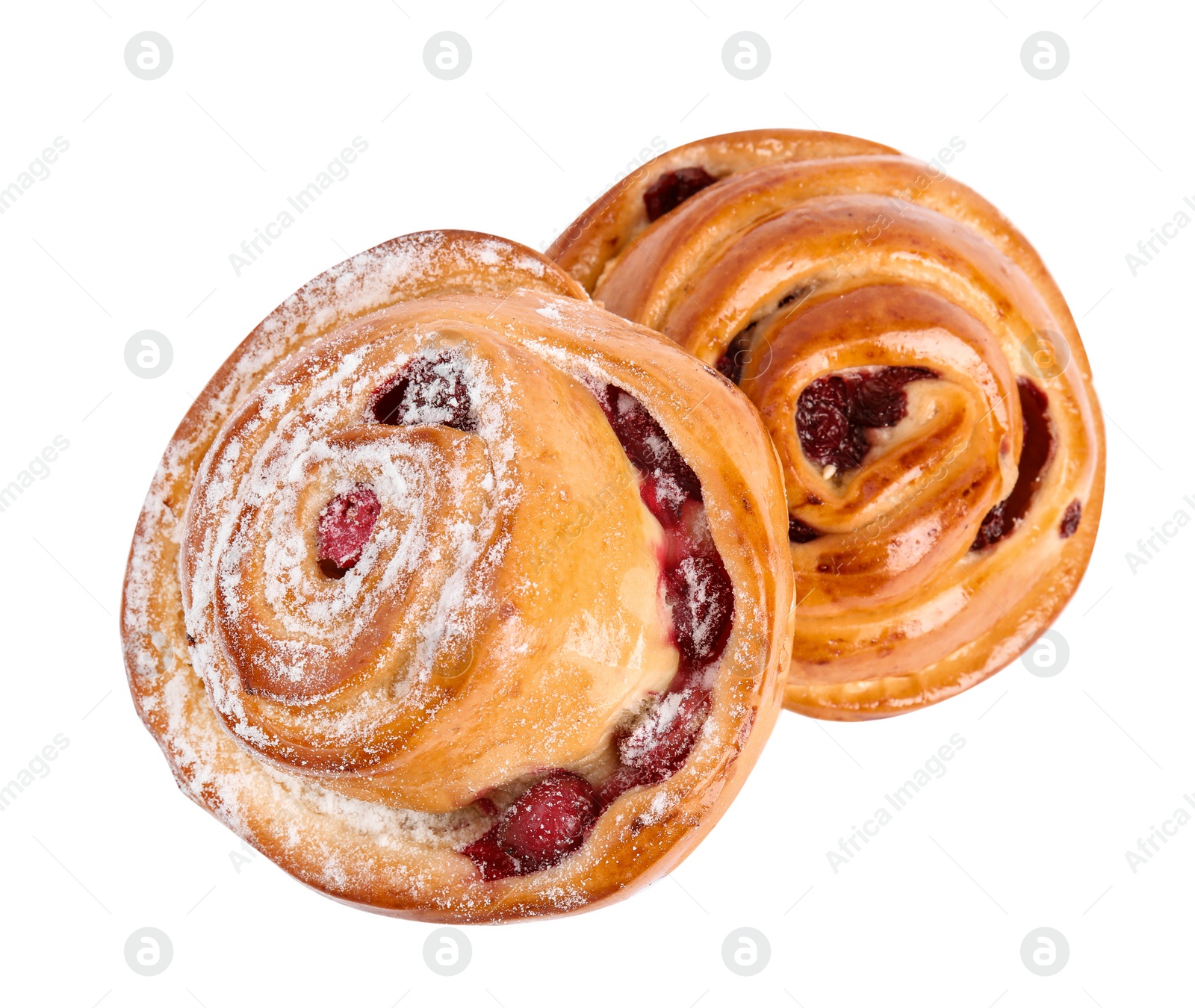 Photo of Fresh delicious sweet pastry on white background, top view