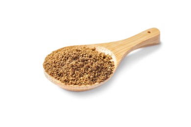 Photo of Spoon of aromatic caraway (Persian cumin) powder isolated on white