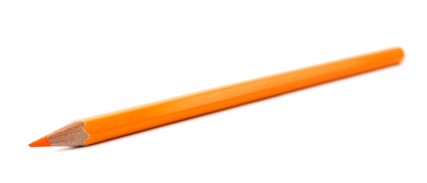 Orange wooden pencil on white background. School stationery