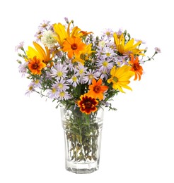 Photo of Beautiful wild flowers in vase isolated on white