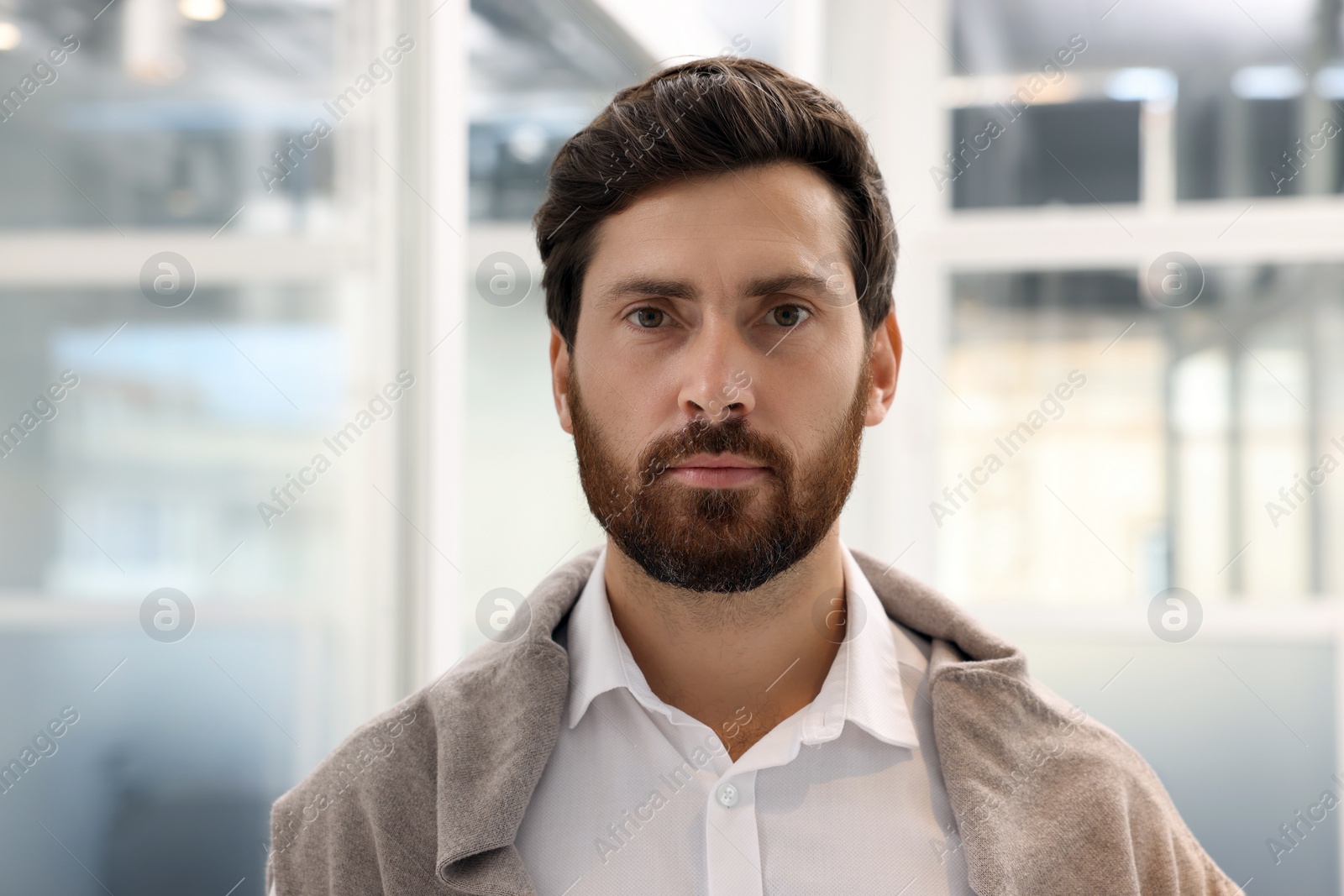 Photo of Portrait of attractive man on blurred background