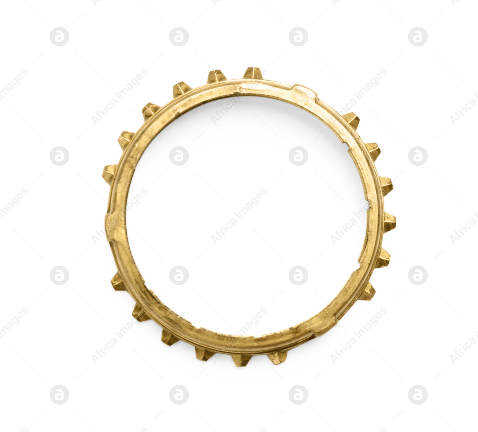 Photo of Stainless steel gear on white background, top view