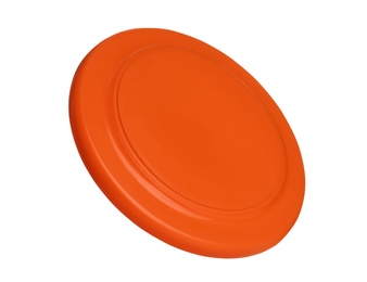 Photo of Orange plastic frisbee disk isolated on white