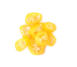 Photo of Cut ripe chili pepper on white background