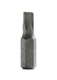 Photo of One metal screwdriver bit on white background