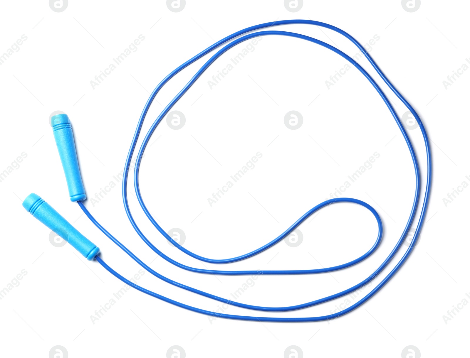 Photo of Jump rope on white background, top view