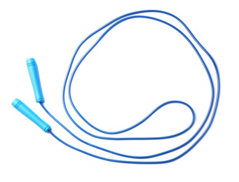 Photo of Jump rope on white background, top view