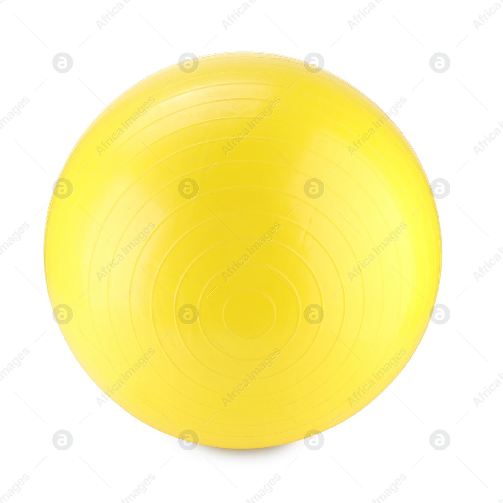 Photo of One yellow fitness ball isolated on white. Sport equipment