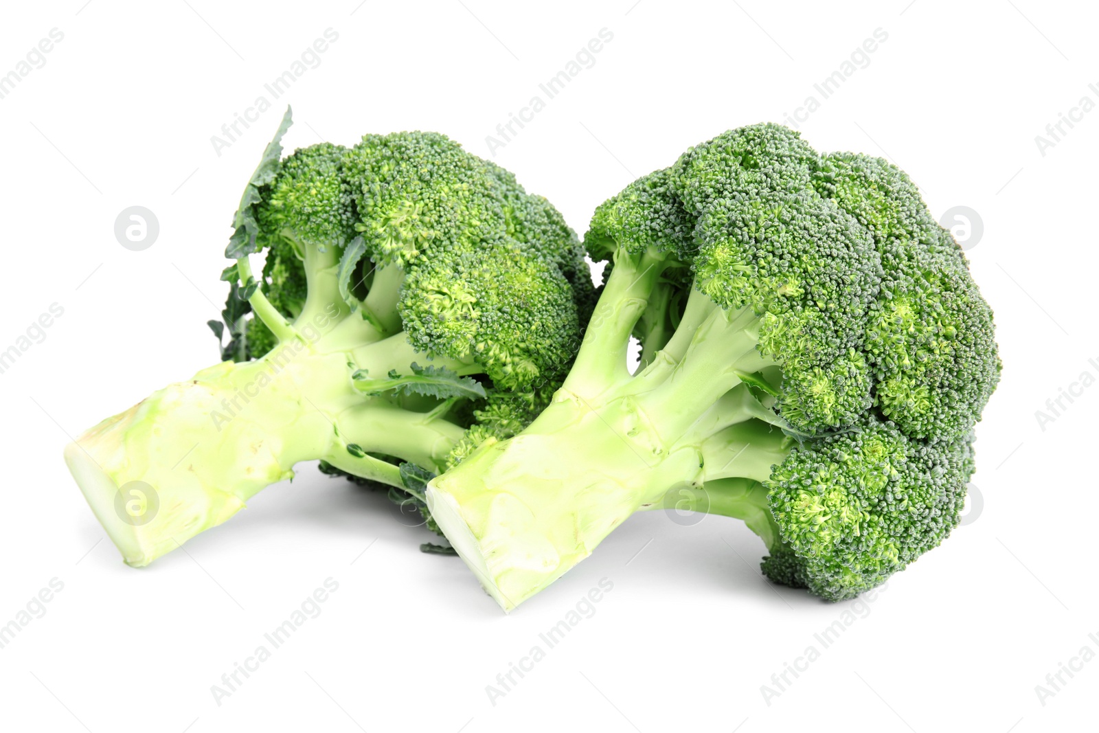 Photo of Fresh green broccoli on white background. Organic food