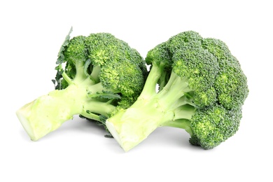 Photo of Fresh green broccoli on white background. Organic food