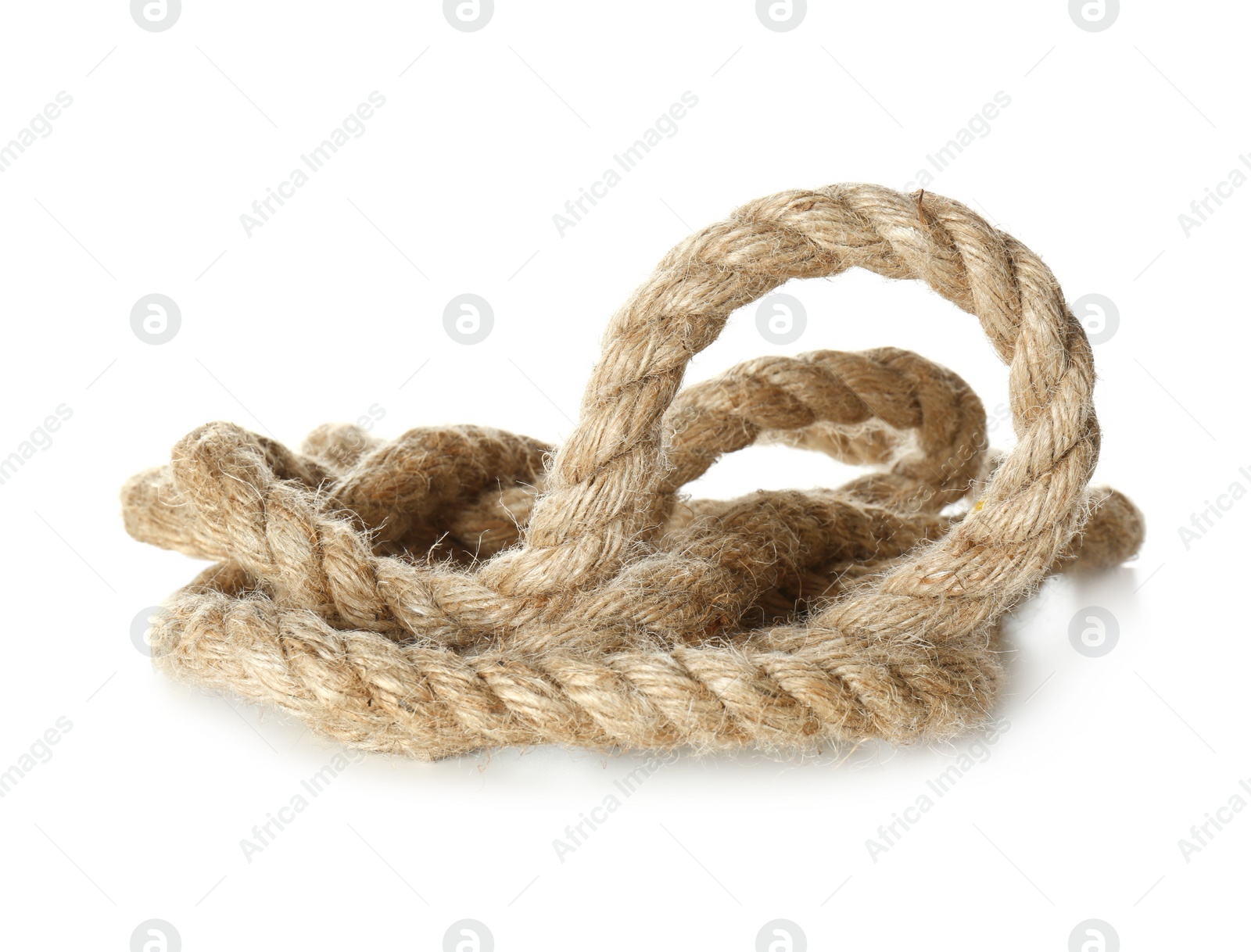 Photo of Hemp rope on white background. Organic material